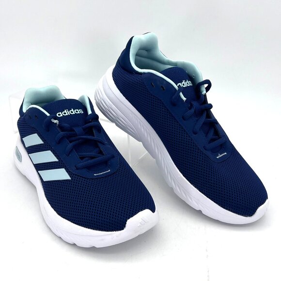 Adidas Cloudfoam Comfy Womens Running Shoes Size 7 Navy Mesh White Sole Teal New - Picture 1 of 16